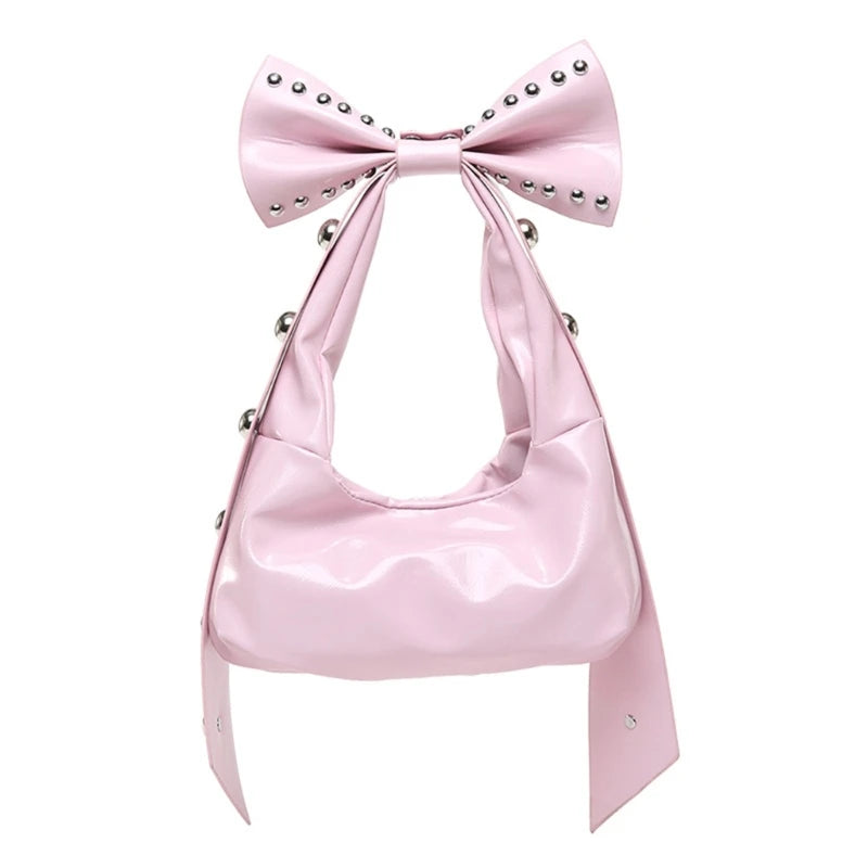 Trendy Handbag for Women with Unique Bows and Rivet Embellishments Stylish PU Leather Women's Shoulder Bag
