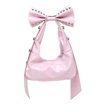 Trendy Handbag for Women with Unique Bows and Rivet Embellishments Stylish PU Leather Women's Shoulder Bag
