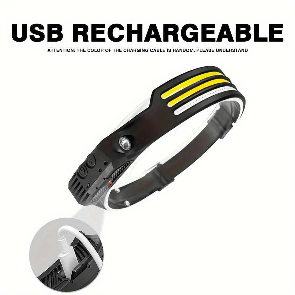 1 LED+COB USB Rechargeable Headlight, Motion Sensor Headlight, Suitable for Running, Fishing, Camping, Hiking, Emergency Lights