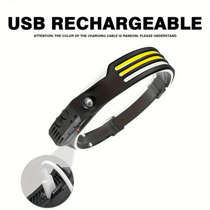 1 LED+COB USB Rechargeable Headlight, Motion Sensor Headlight, Suitable for Running, Fishing, Camping, Hiking, Emergency Lights