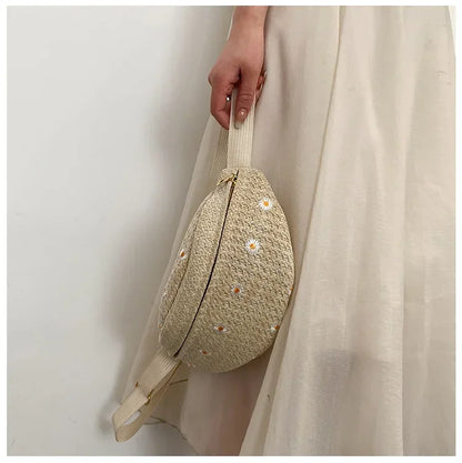 Women's Waist Bag Straw Woven Ladies Shoulder Crossbody Bags for Women 2025 Summer Fanny Pack Fashion Phone Female Chest Bag