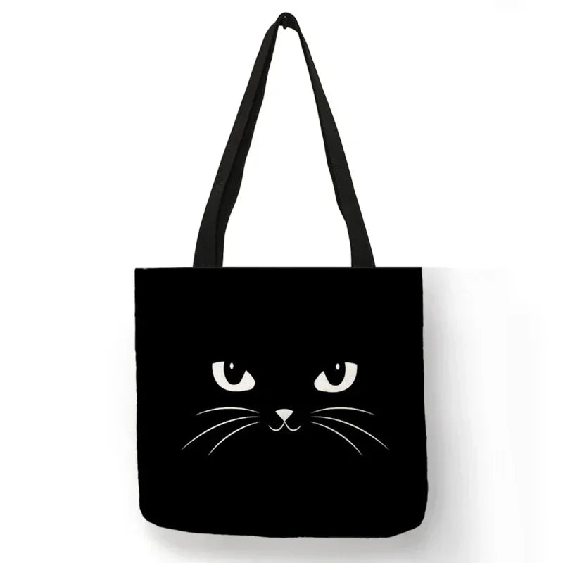Black Cat Print Animal Art Painting Shopping Hand Bag Women Shoulder Bag Eco Large Graphic Tote Shopper Bag  for Boutique