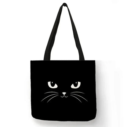 Black Cat Print Animal Art Painting Shopping Hand Bag Women Shoulder Bag Eco Large Graphic Tote Shopper Bag  for Boutique