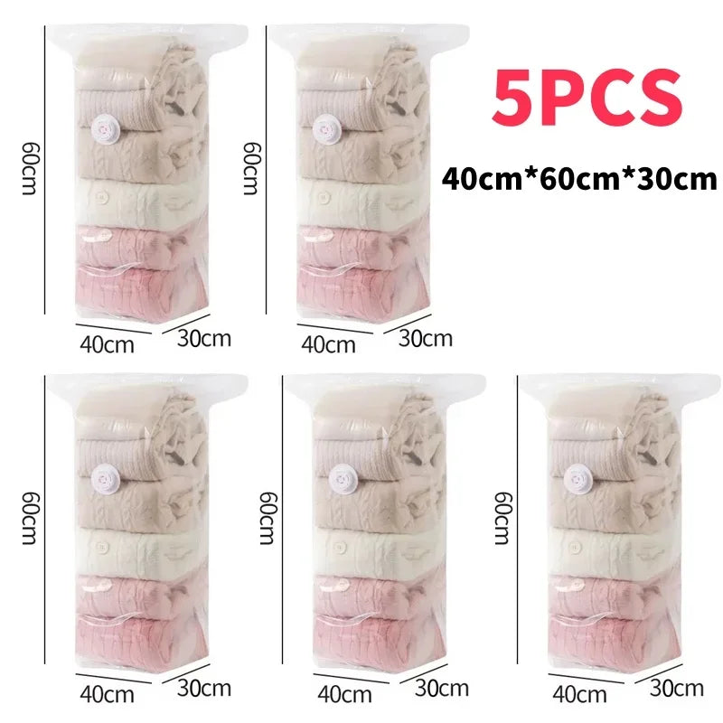 1-5pcs Thick Vacuum Compression Bag No Need Pump Cubic Large Plastic Vacuum Bags Quilt Clothes Storage Bags Travel Packing Bag