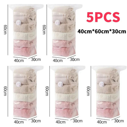 1-5pcs Thick Vacuum Compression Bag No Need Pump Cubic Large Plastic Vacuum Bags Quilt Clothes Storage Bags Travel Packing Bag