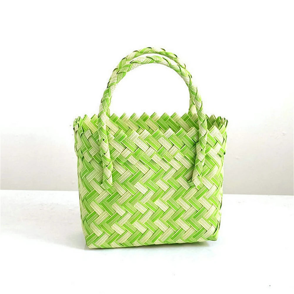 Summer Trend Hand Woven Handbag Square Little Basket 2025 New Straw Cute Colorful Bags Hundred Collision Color Holiday Beach Bag