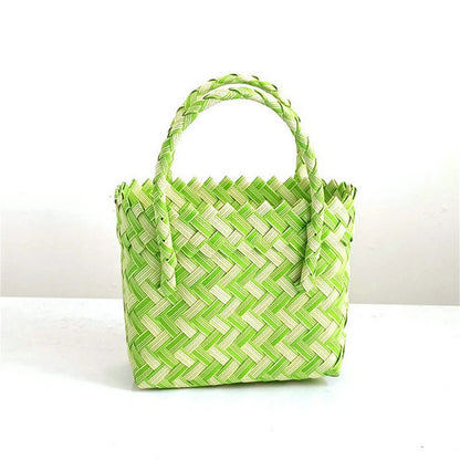 Summer Trend Hand Woven Handbag Square Little Basket 2025 New Straw Cute Colorful Bags Hundred Collision Color Holiday Beach Bag