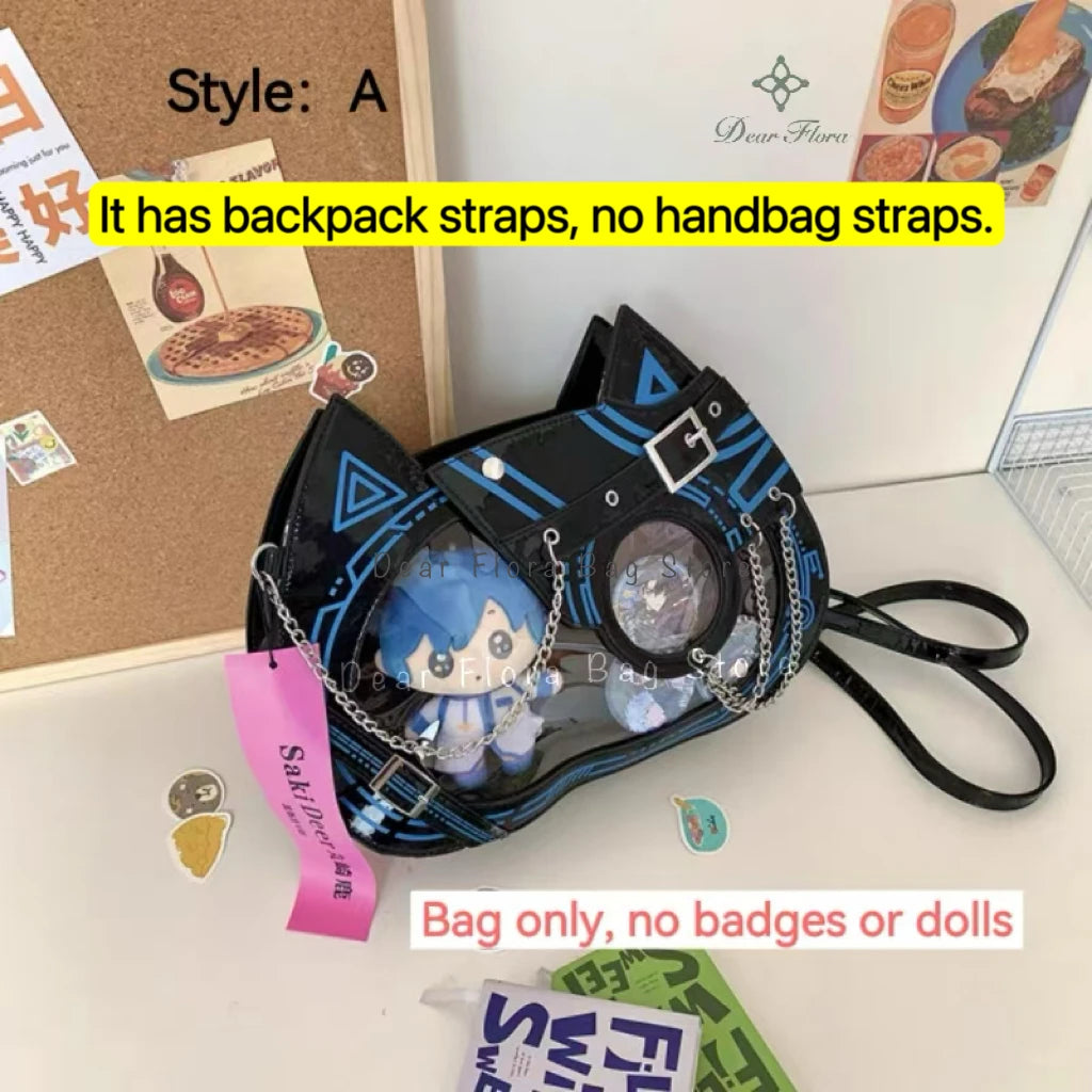 Y2K Kawaii Cat Ita Bag Cute PU Backpack Girls Transparent Pocket Harajuku Crossbody Bag Women's Fashion DIY Display Shoulder Bag