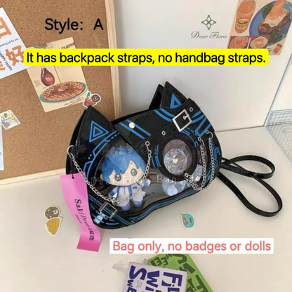 Y2K Kawaii Cat Ita Bag Cute PU Backpack Girls Transparent Pocket Harajuku Crossbody Bag Women's Fashion DIY Display Shoulder Bag
