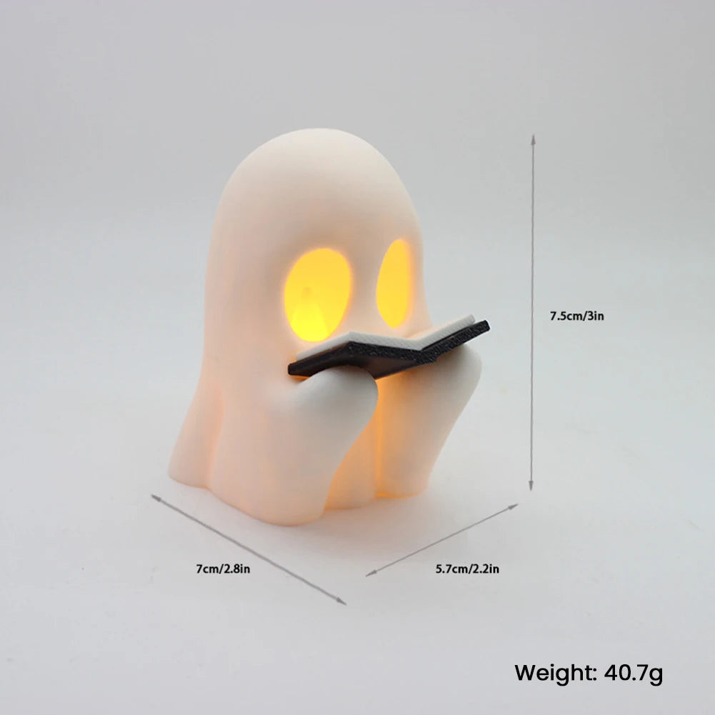 Halloween Cute Ghost Lamp Battery Powered Light Up Halloween Ornament Lovely Ghost Figurine Light for Bedroom Study Room Reader