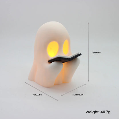 Halloween Cute Ghost Lamp Battery Powered Light Up Halloween Ornament Lovely Ghost Figurine Light for Bedroom Study Room Reader