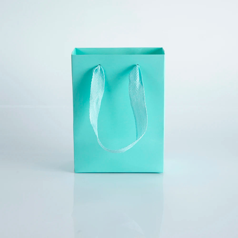 10Pack Bulk Blue White Gift Paper Bags with Ribbon Rope Kraft Handle Shopping Paper Bag 14x7x15cm Fast Food Take Away Packaging