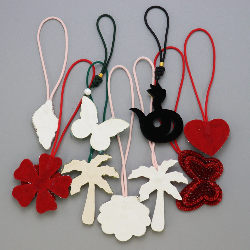 3D Handmade Rhinestone Beaded Coconut tree, butterfly hanging rope Patches Crystal Bag lanyard Patch beading Applique Patch