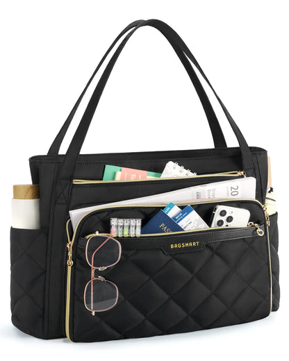 BAGSMART Tote Bag for Women 15.6 Inch Quilted Laptop Briefcase Professional Nurse Teacher Work Bags Office College Messenger