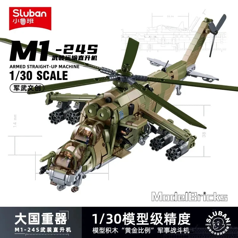 Sluban WW2 Military F-14 Su-27 F/A-18 Fighter Air Weapon Building Blocks MI-24 Ka-52 Helicopter Classic Model Aircraft Toys Gift
