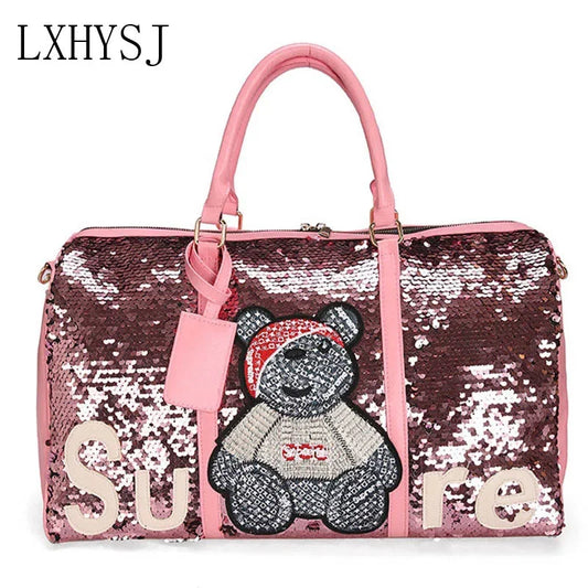 Women Travel Bag Large Capacity Shoulder Crossbody Bag Fashion Sequins Luggage Pack High Quality Handbag Luxury Lady Weekend Bag