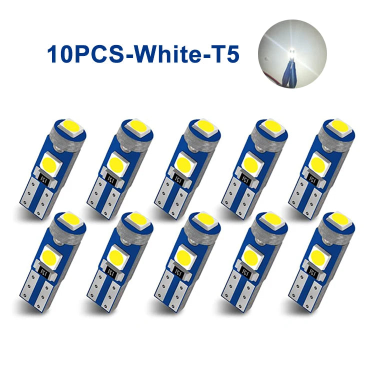 10pcs T5 Led Bulb 3SMD 3030 Chips Super Bright Car Board Instrument Panel Lamp Auto Dashboard Warming Indicator Wedge Light 12V