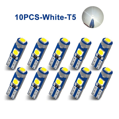 10pcs T5 Led Bulb 3SMD 3030 Chips Super Bright Car Board Instrument Panel Lamp Auto Dashboard Warming Indicator Wedge Light 12V