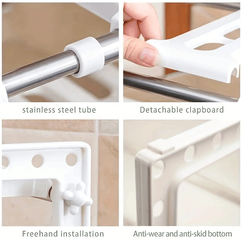 Stainless steel storage organizer shelf, kitchen double-layer storage shelf, retractable storage shelf, cabinet storage organize