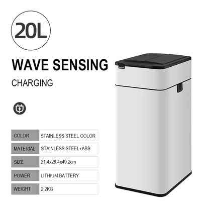 Wastebasket 20-liter Trash Can Stainless Steel Large Kitchen Garbage Can Smart Trash Can 20l 15l Food Waste Bin Automatic Sensor