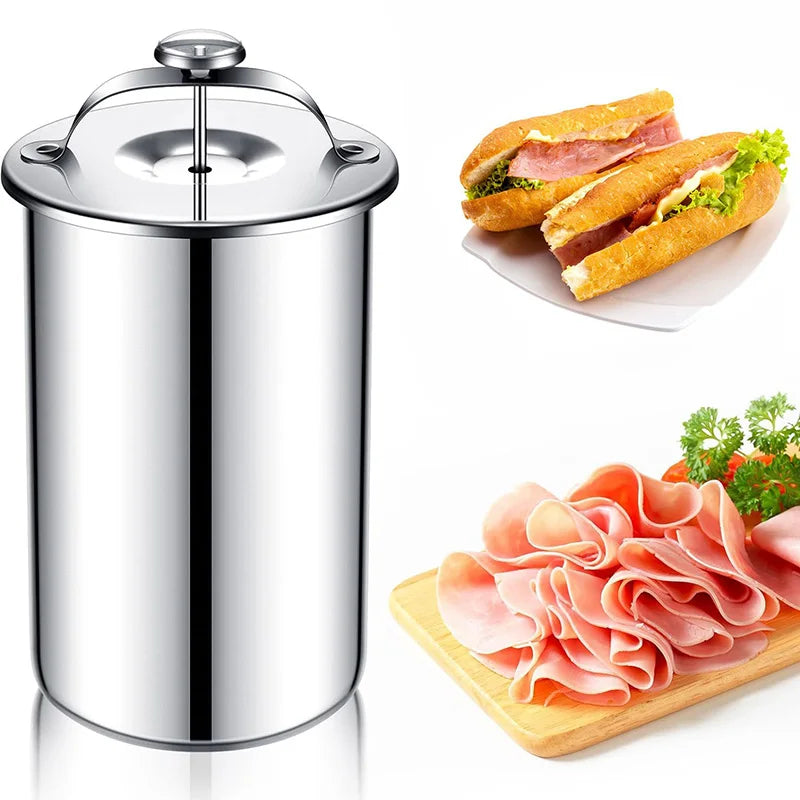 Stainless Steel Steamed Meat Pot Meat Press Cooker Ham Press with Thermometer Steamed Meat Bucket Home Kitchen Cooking Bake Tool