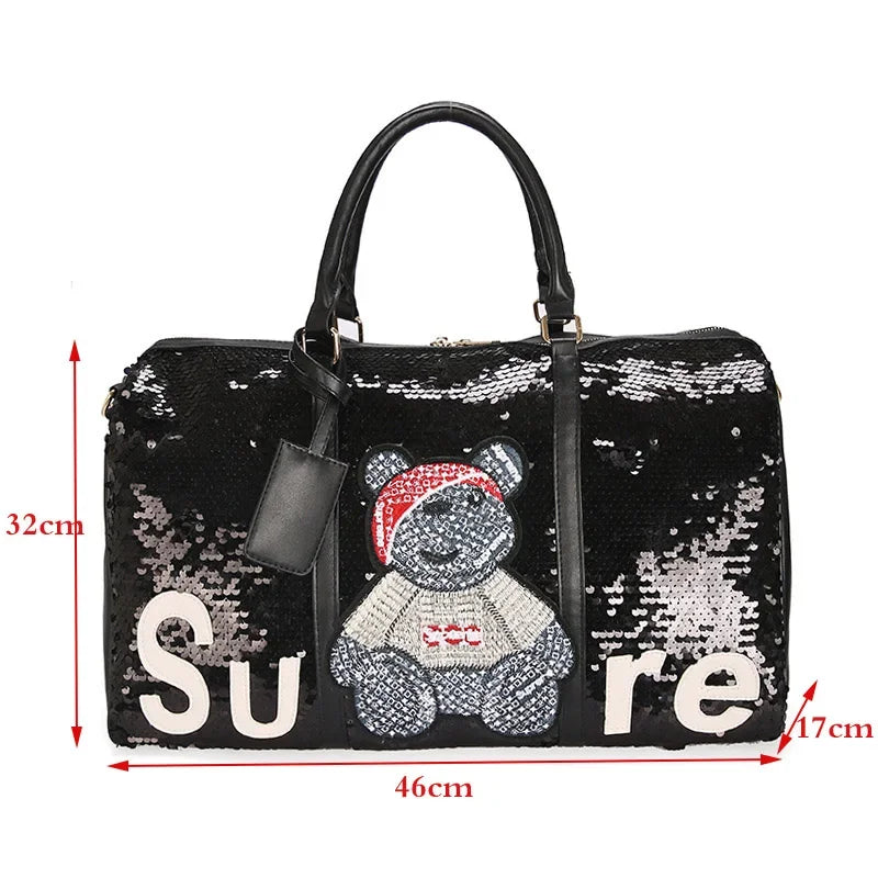 Women Travel Bag Large Capacity Shoulder Crossbody Bag Fashion Sequins Luggage Pack High Quality Handbag Luxury Lady Weekend Bag
