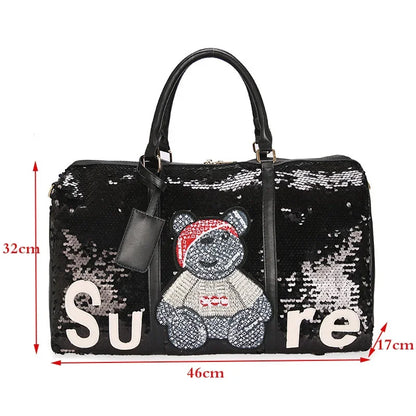 Women Travel Bag Large Capacity Shoulder Crossbody Bag Fashion Sequins Luggage Pack High Quality Handbag Luxury Lady Weekend Bag