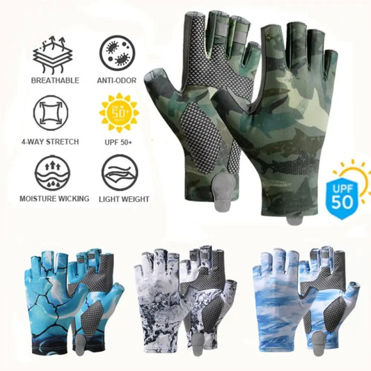2pcs Elastic Fishing Gloves Profession Breathable Sweat-absorbent Men Cycling Gloves Anti-slip Sun Protection Fingerless Gloves