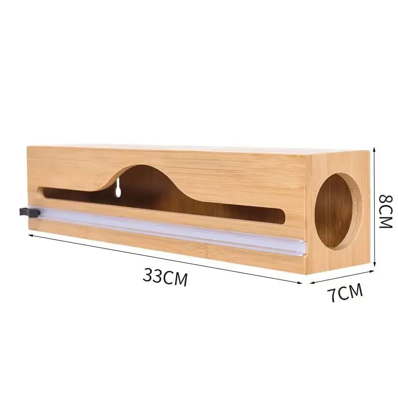 Wood Plastic Wrap Dispenser Kitchen Wall Mounted Storage Box Bake Paper Holder Trash Bag Organizer Cling Film Cutter Multi Layer
