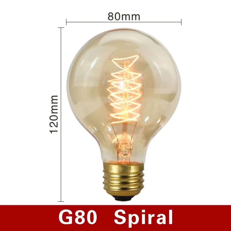 40W Retro Edison Bulb E27 220V Light Bulb A60 ST58 ST64 T10 T45 T185 G80 G95 Filament Vintage Ampoule Incandescent Spiral Lamp