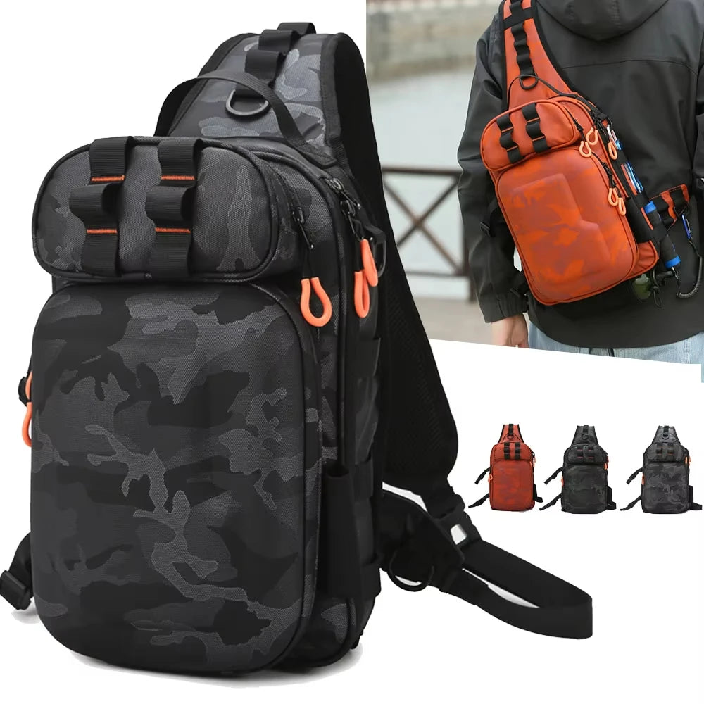 Tactical Fishing Sling Shoulder Bag with Rod Holder Large Storage Outdoor Hiking Climbing Camping Rucksack Chest Fanny Pack
