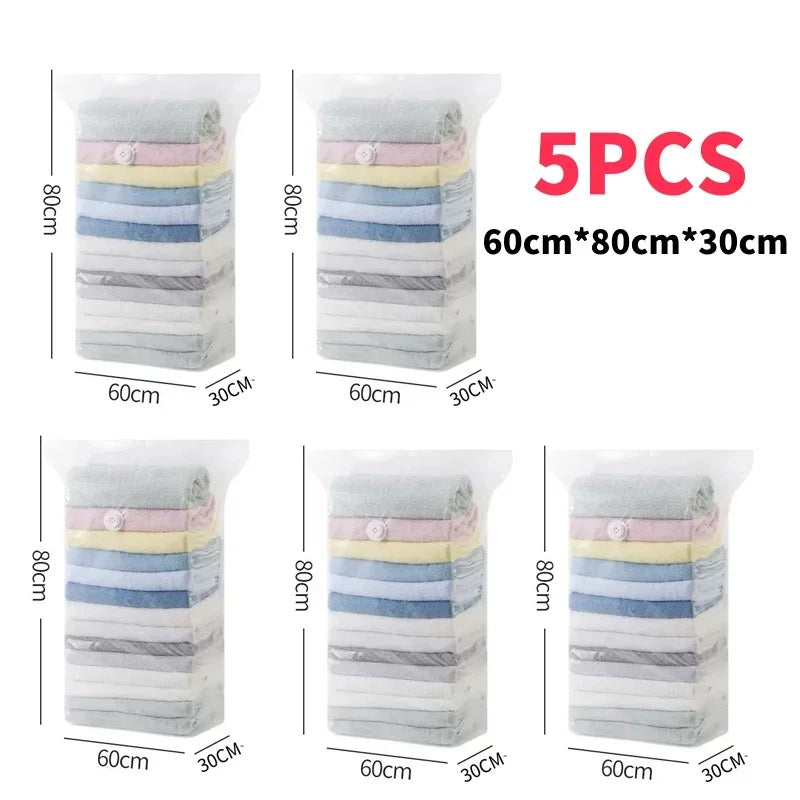 1-5pcs Thick Vacuum Compression Bag No Need Pump Cubic Large Plastic Vacuum Bags Quilt Clothes Storage Bags Travel Packing Bag
