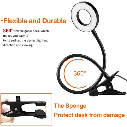 USB LED Reading Lights Flexible Gooseneck Dimmable Table Lamp Clip On Indoor Bedroom Eye Protection Desk Light Book Clamp Lamp