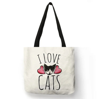 Black Cat Print Animal Art Painting Shopping Hand Bag Women Shoulder Bag Eco Large Graphic Tote Shopper Bag  for Boutique