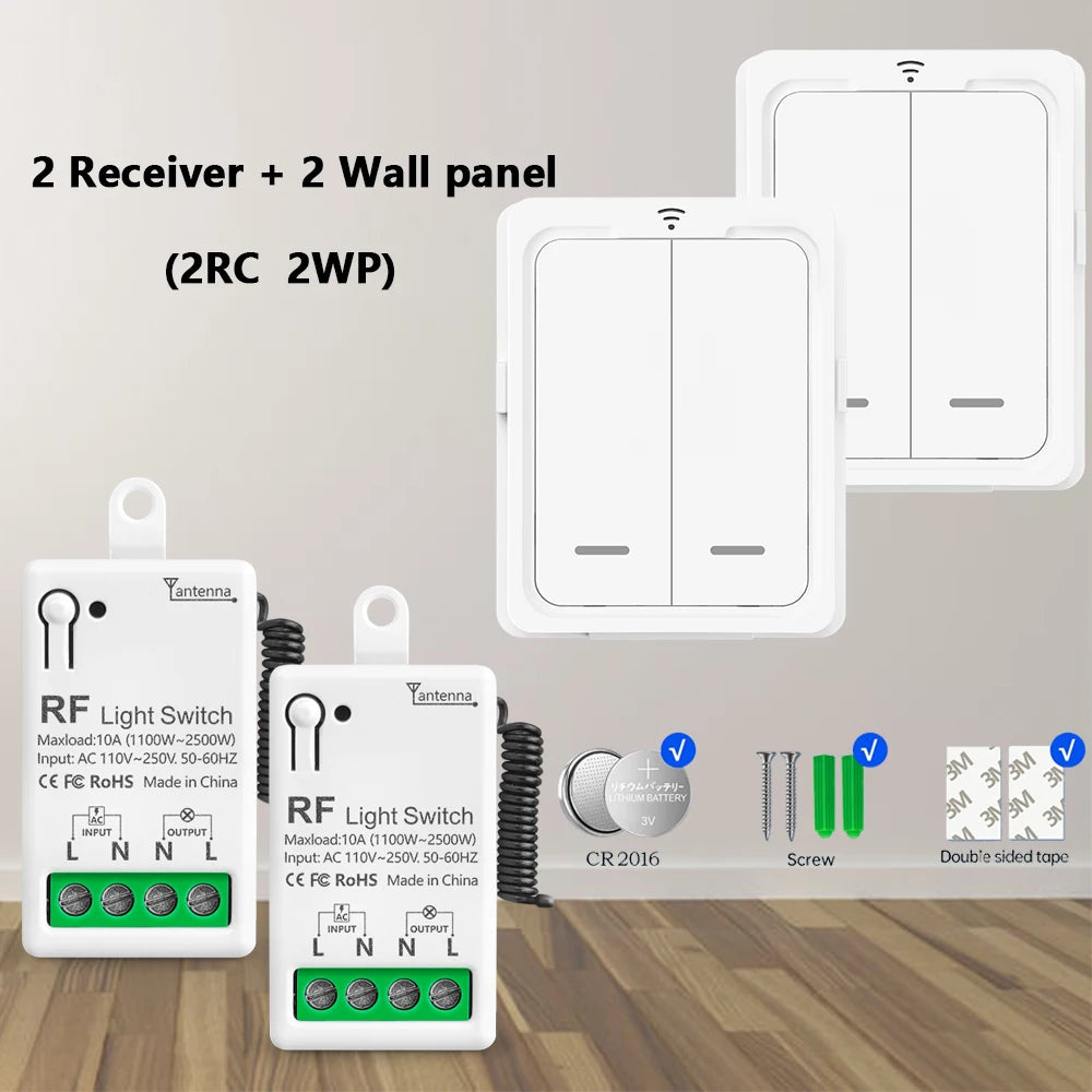RF 433Mhz Wireless Light Switch 10A Mini Relay Receiver 1/2/4 Gang wall Panel Remote Control Interruptor For LED Lamp 110V 220V