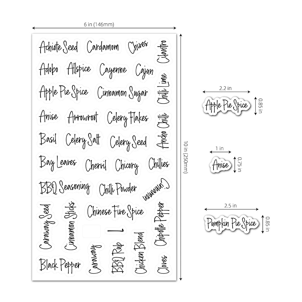 8 Sheets French Spice Jar Labels English Transparent Waterproof Pantry Stickers Food Tank Condiments Marks Kitchen Storage