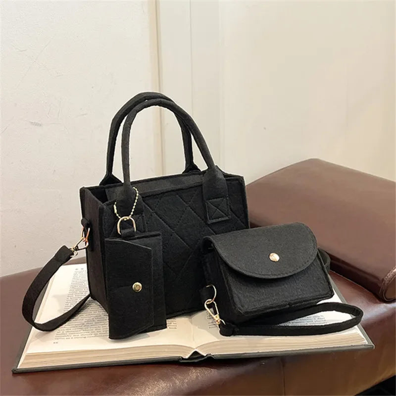 3pcs/set Embossed Women's Handbag Stylish Crossbody Bag, Clutch and Wallet, Solid Color Fabric Shoulder Bag for Women Daily Use
