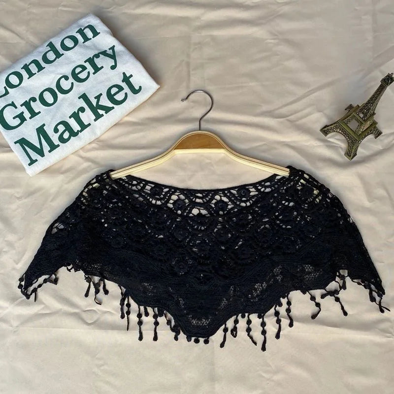 Summer Knitted Hollow Thin Lace Fake Collar Shawl Pullover Short Suspender Skirt False Collar Detachable Collars Sun Protection