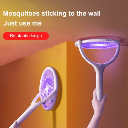 Rotating Head Mosquito Swatter 2-In-1 Mosquito Killer Lamp Multi Functional Mosquito Swatter Bat Swatter Rechargeable for Home
