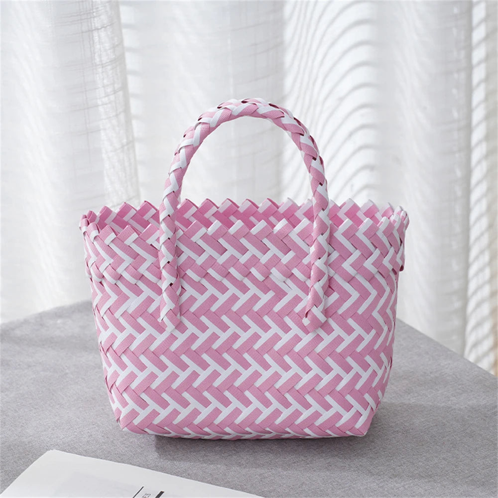 Summer Trend Hand Woven Handbag Square Little Basket 2025 New Straw Cute Colorful Bags Hundred Collision Color Holiday Beach Bag