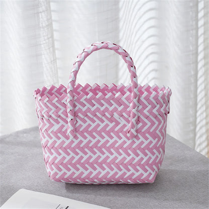Summer Trend Hand Woven Handbag Square Little Basket 2025 New Straw Cute Colorful Bags Hundred Collision Color Holiday Beach Bag