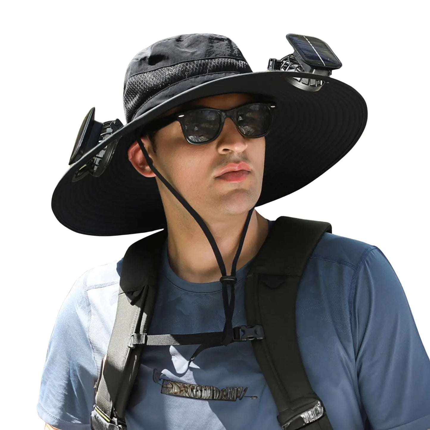 Sun Hat with 2 Solar Fan Fishing Wide Brim Fishing Hat for Outdoor Summer Camping Beach USB & Solar Powered Caps Sun Protection