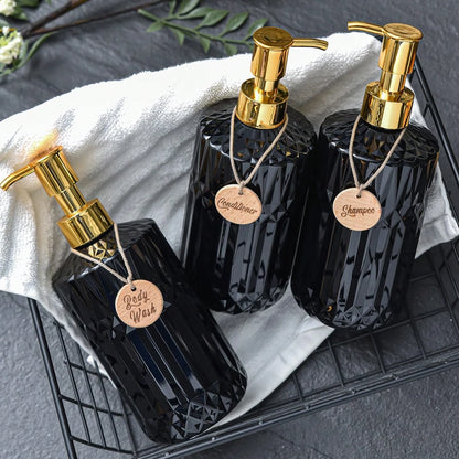 Soap Dispenser Rhombus Lotion Bottle Bathroom and Kitchen Sink Dish Soap Hands Soap Shampoo Container with Silicone Tray Tags