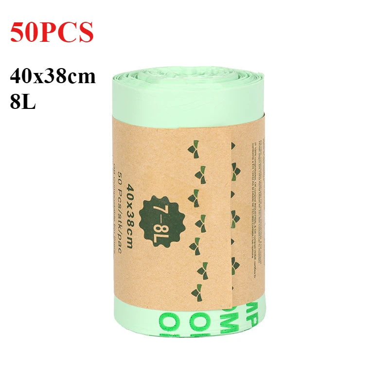50pcs 6/8/10L /30L flat Trash Bags Biodegradable Garbage Bags Householde Compostable Rubbish Liners Bags for Kitchen