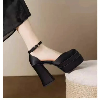 Waterproof platform ultra-high-heeled sandals 12cm thick satin white wedding bridal shoes with bag head thick heeled shoes