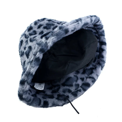 Autumn Winter Leopard Print Bucket Hat Thick Soft Warm Plush Fisherman Hat Fashion Outdoor Sun Protection Caps For Men Women