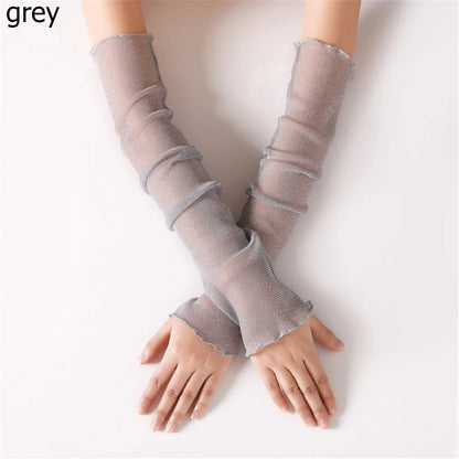 Summer Fashion Lady Gauze Sun Protection Sleeves Gloves Women Thin Long Fingerless Arm Warmers Sunscreen UV Breathable Mittens
