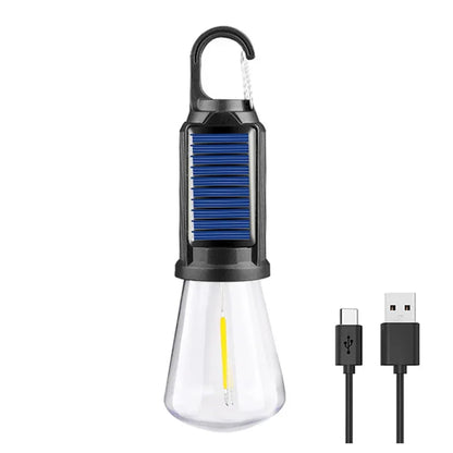 Solar Powered LED Camping Lamp Bulbs USB Charging Night Lights Waterproof Portable Hook Up Handheld Lamp for Outdoor Fishing