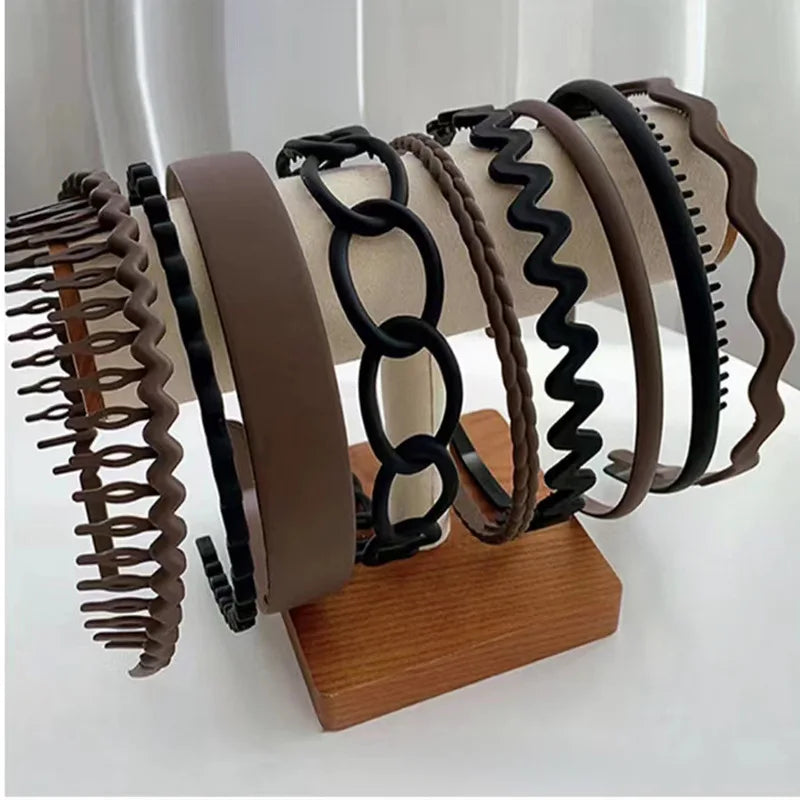 9Pcs/Set Non-slip Hair Hoop Band for Women Men Frosted Face Wash Headband Multi-style Headbands Simple Hairband Hair Accessories