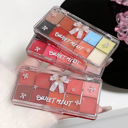 Sweet Mint 10-Color Lip Tint Palette — Natural Hydrating Formula, Non-Transfer Mirror-Gloss Finish,